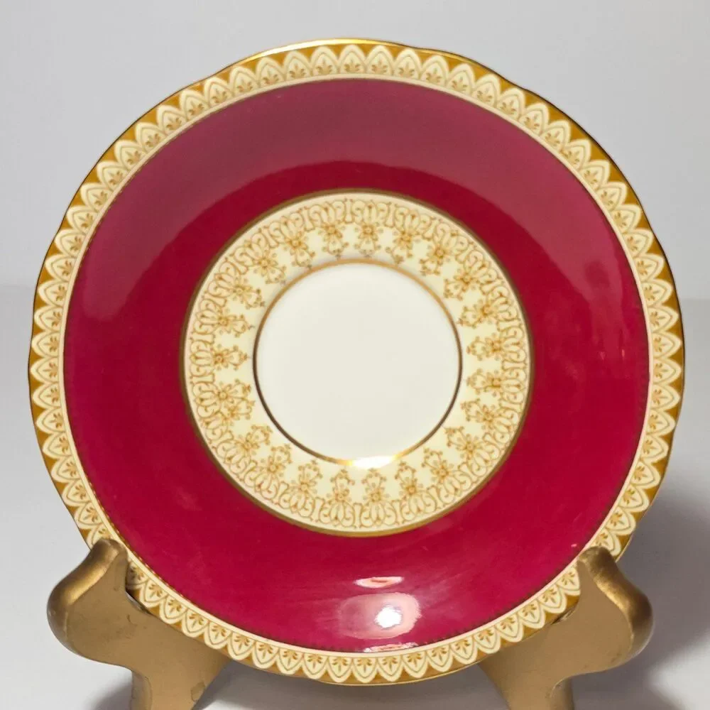 Aynsley Teacup and Saucer Burgundy Vintage